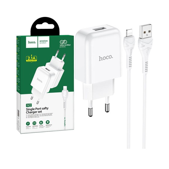 Hoco Charger Set N2 Vigour (EU) with USB to iPhone Cable 1m White Hoco Charger Set N2 Vigour (EU) with USB to iPhone Cable 1m White